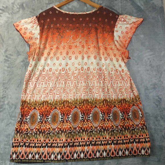 Cato Womens Plus 22 24 Vintage Artsy Vibrant Flutter Sleeve‎ Boho Statement Top - Picture 2 of 10